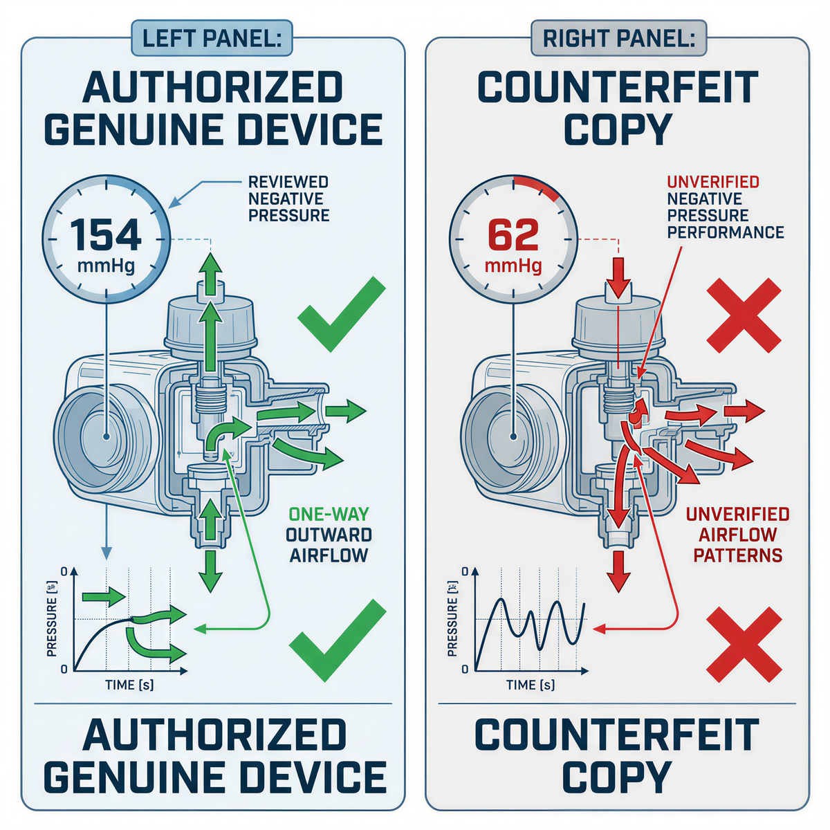 QXN pressure control vs counterfeit comparison
