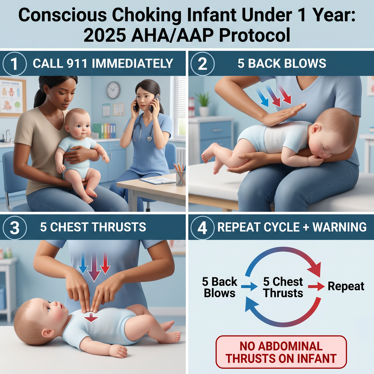 Infant under 1 choking first aid steps
