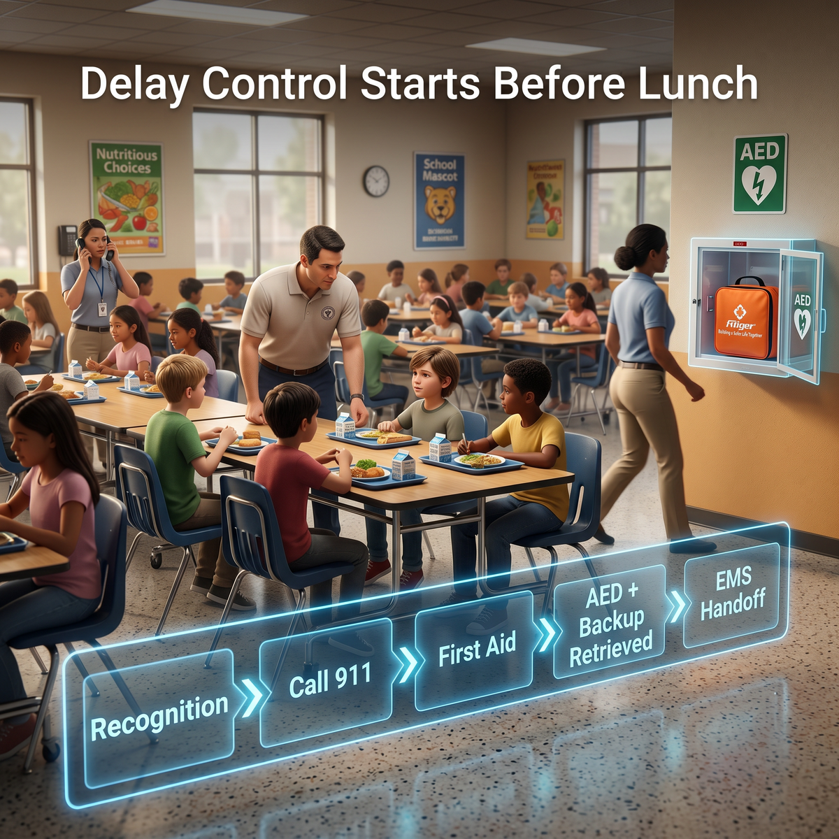 School lunch delay window oxygen clock for school choking safety planning
