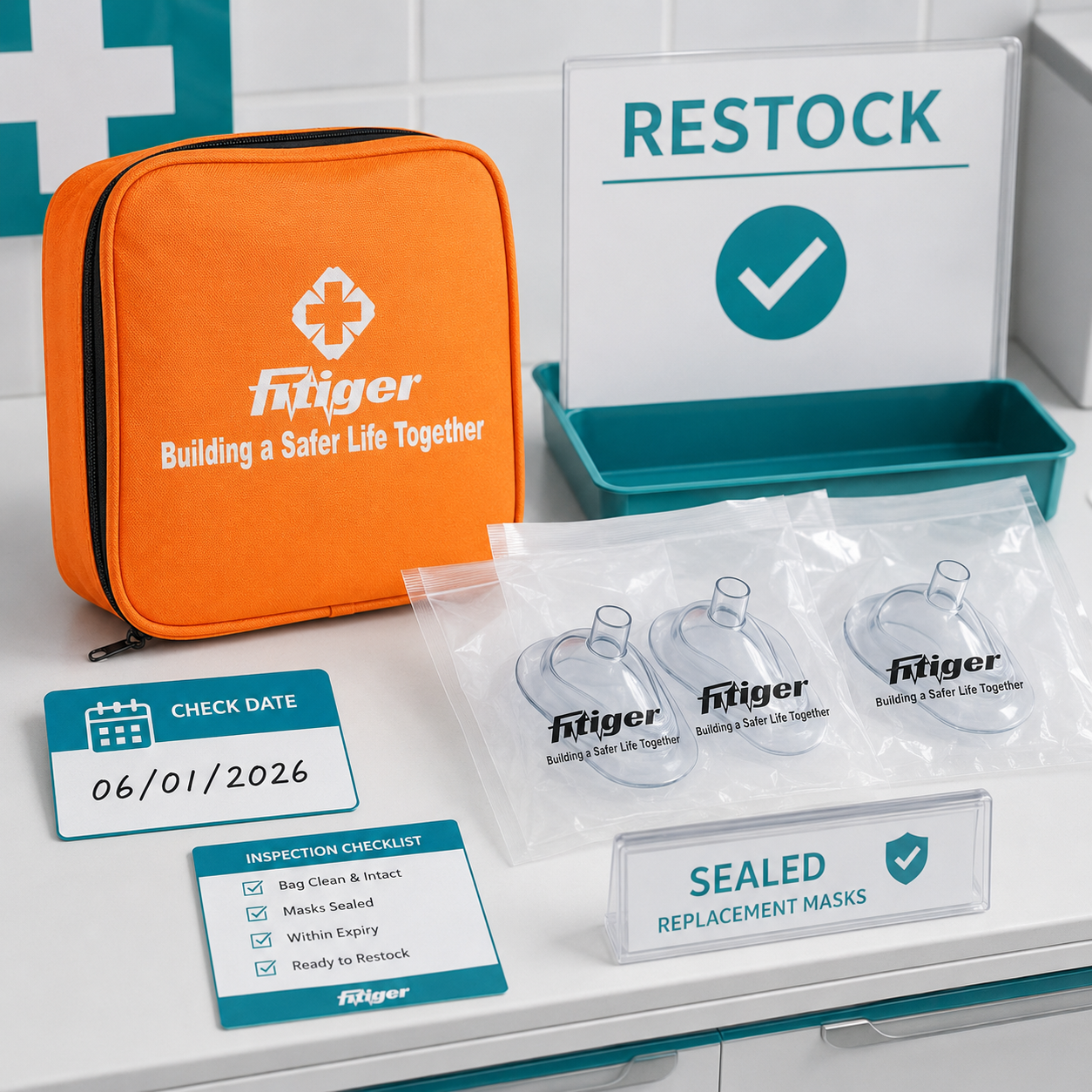Fitiger sealed replacement masks and restock checklist for anti choking device readiness