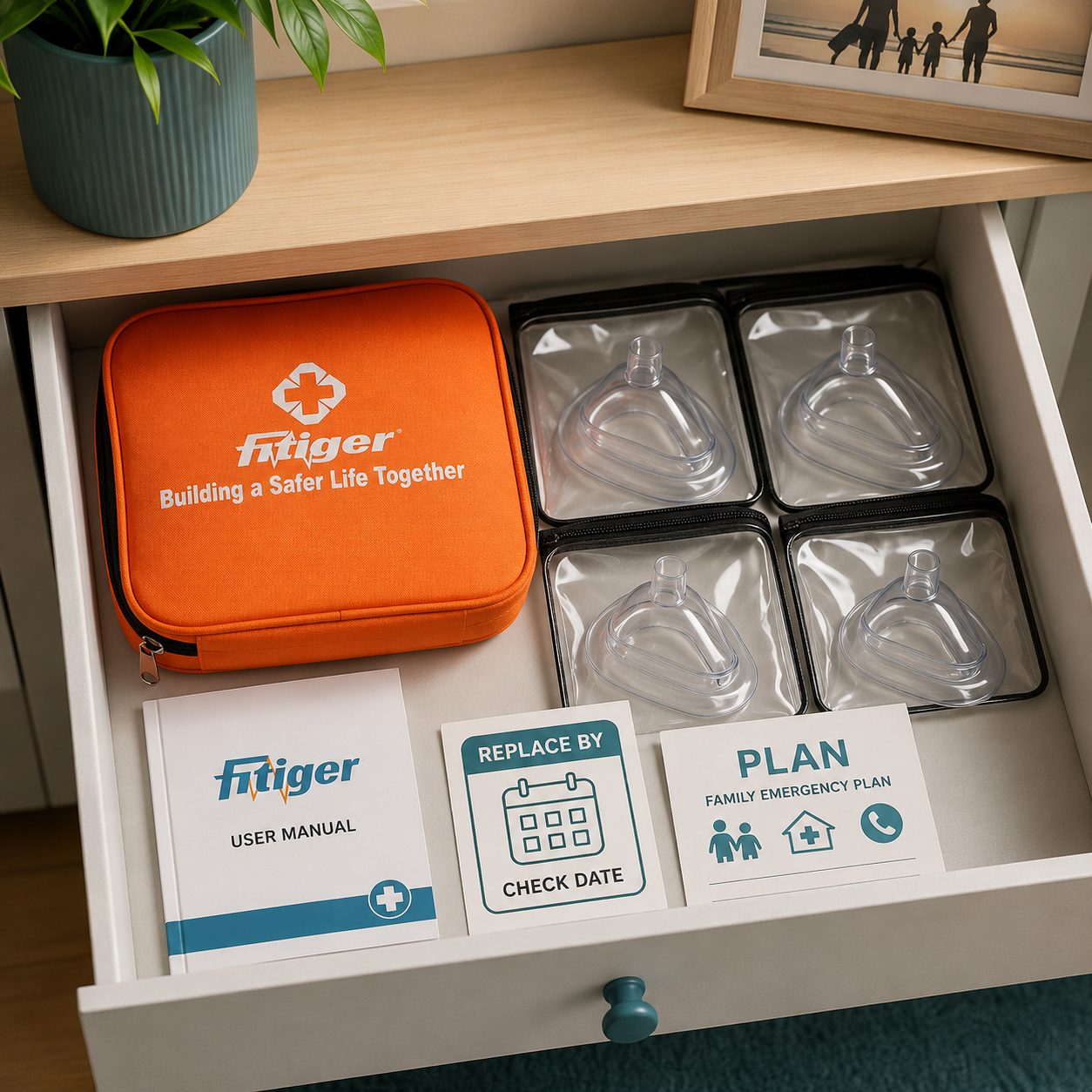 Fitiger home drawer replacement mask plan and emergency kit storage