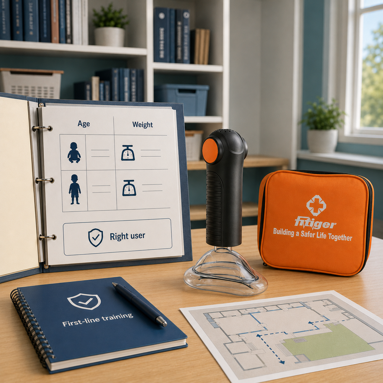 School and childcare age weight response planning station with orange Fitiger bag