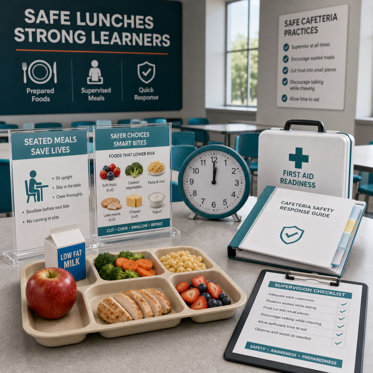 School cafeteria choking hazard supervision and readiness
