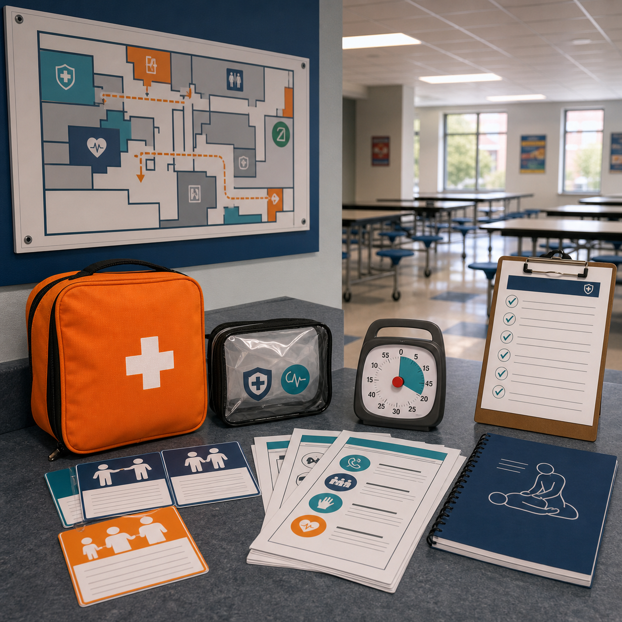 School cafeteria choking readiness station and response map