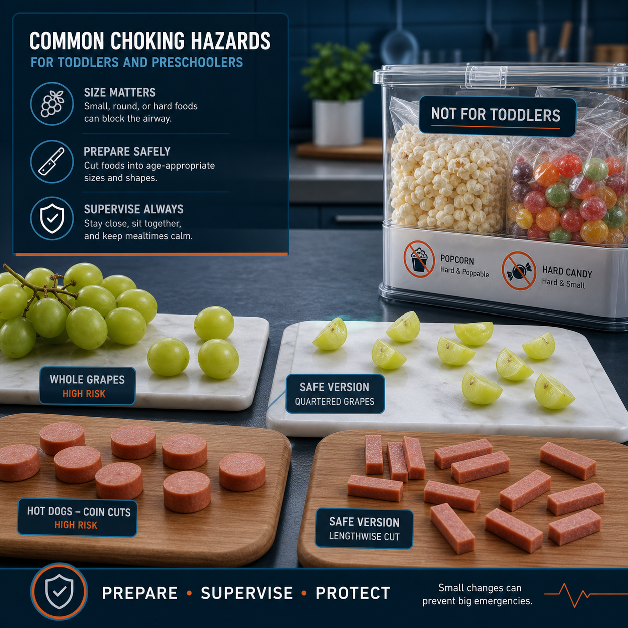 Toddler grape and hot dog choking hazard preparation