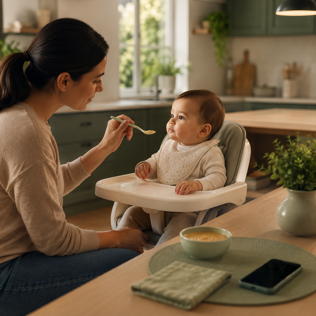 cinematic 3D infant choking at home cover showing calm high chair feeding scene caregiver observation phone and emergency address card without distress imagery
