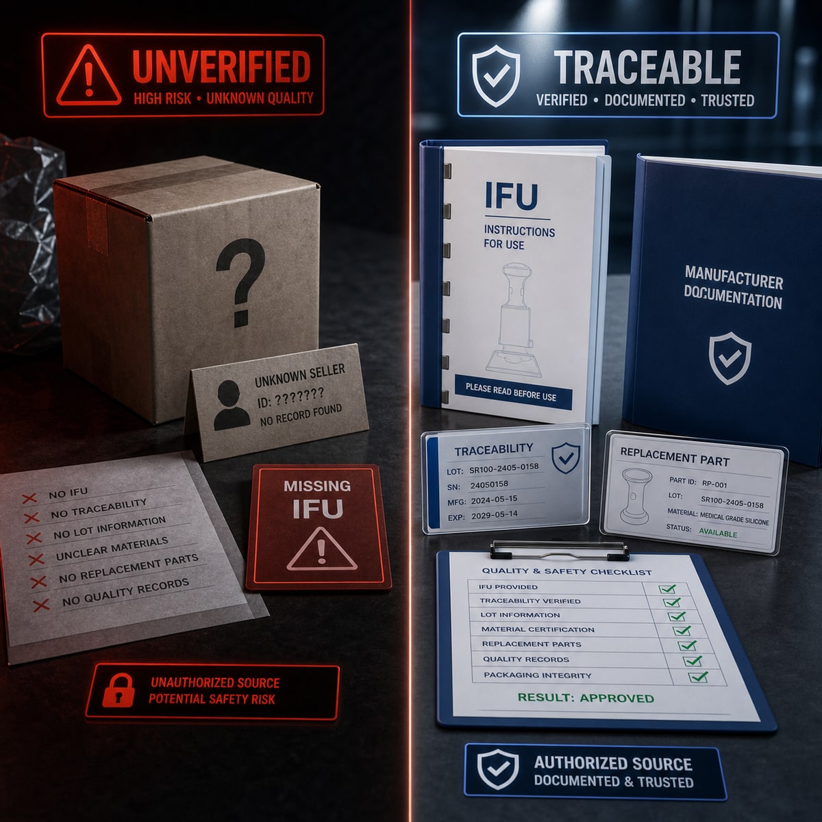 cinematic 3D unauthorized anti choking device copy traceability risk comparison with IFU and manufacturer documentation