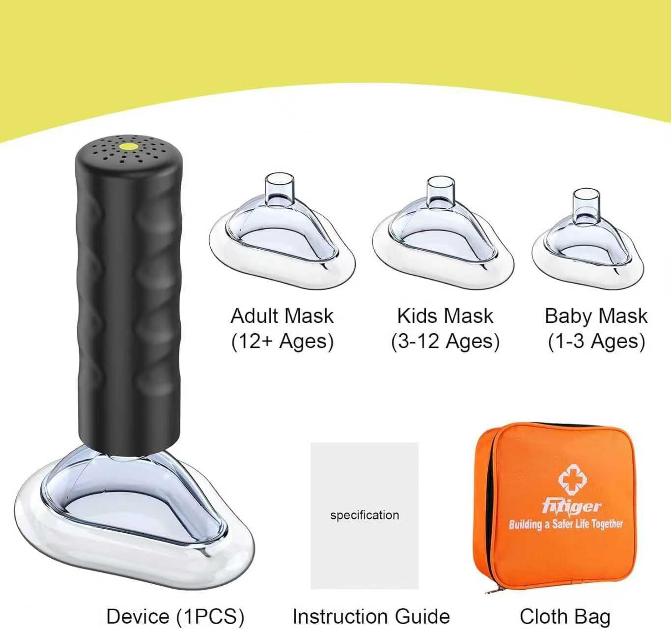 Fitiger choking rescue device kit with adult, kids, and baby masks
