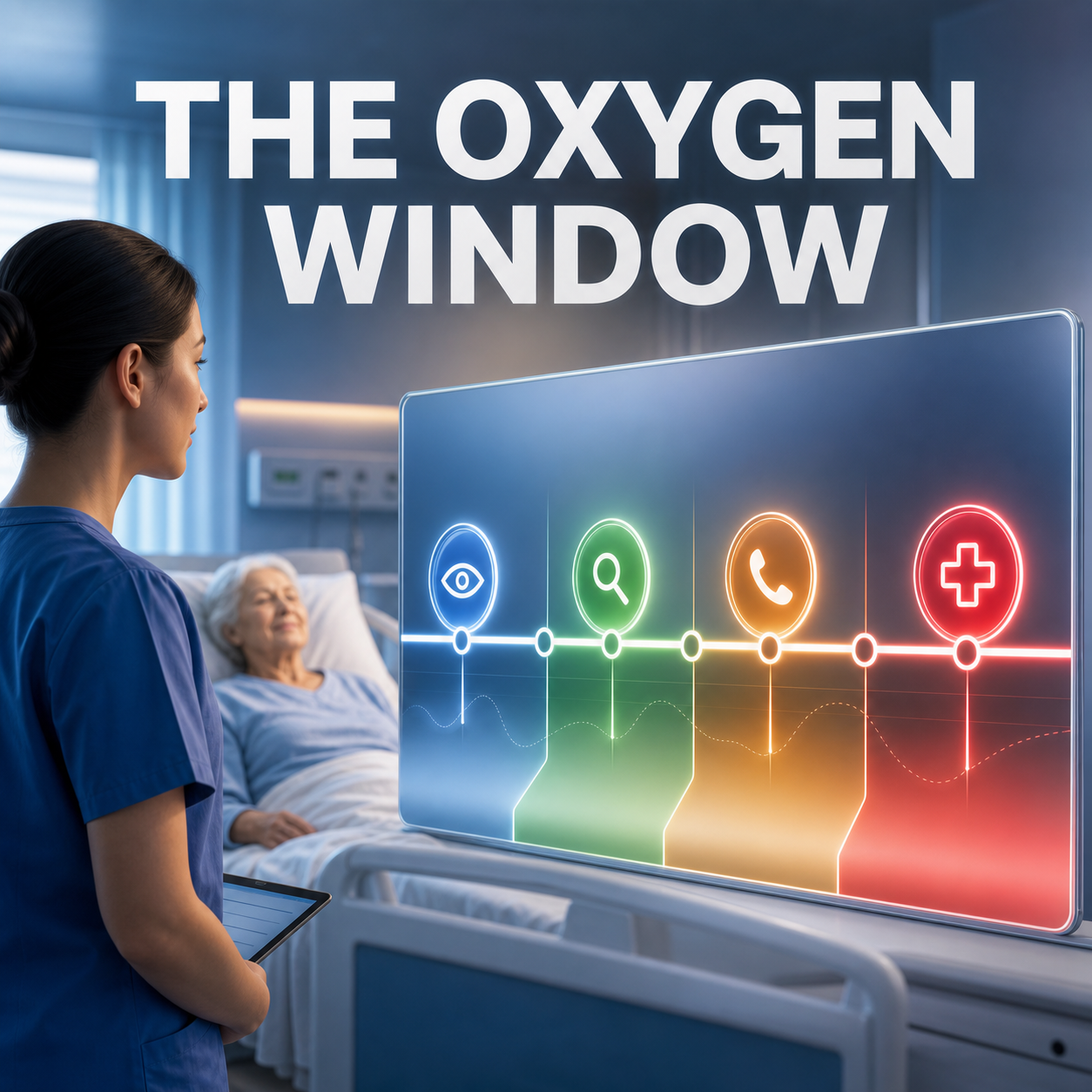 cinematic 3D oxygen window timeline showing predictive alert before first-line response and second-line backup retrieval
