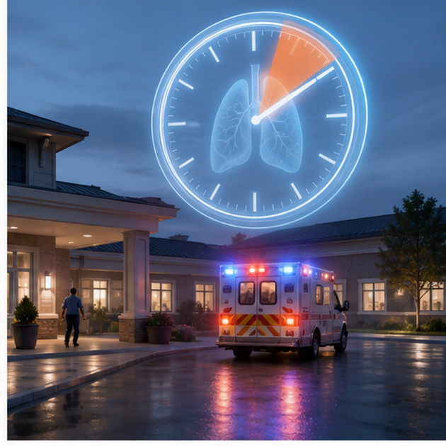 cinematic 3D ambulance response gap visual showing oxygen-window timing before EMS arrival