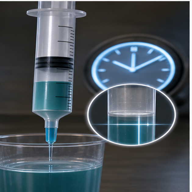 cinematic 3D IDDSI 61.5 mm syringe flow test accuracy visual for thickened liquids