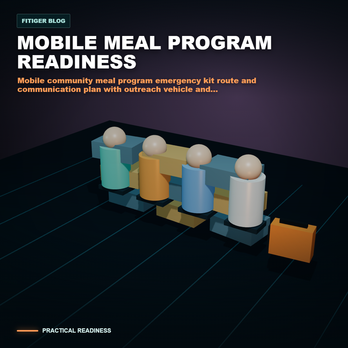 cinematic 3D mobile community meal program emergency kit route and communication plan with outreach vehicle and portable station