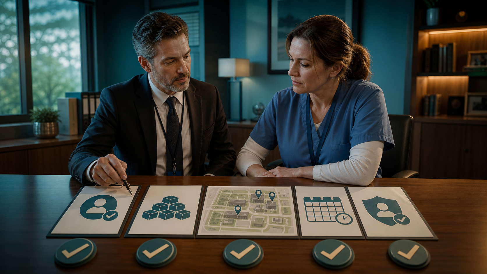 School administrator and nurse completing the authorized-contact, quantity, placement, inspection, and privacy review before submission