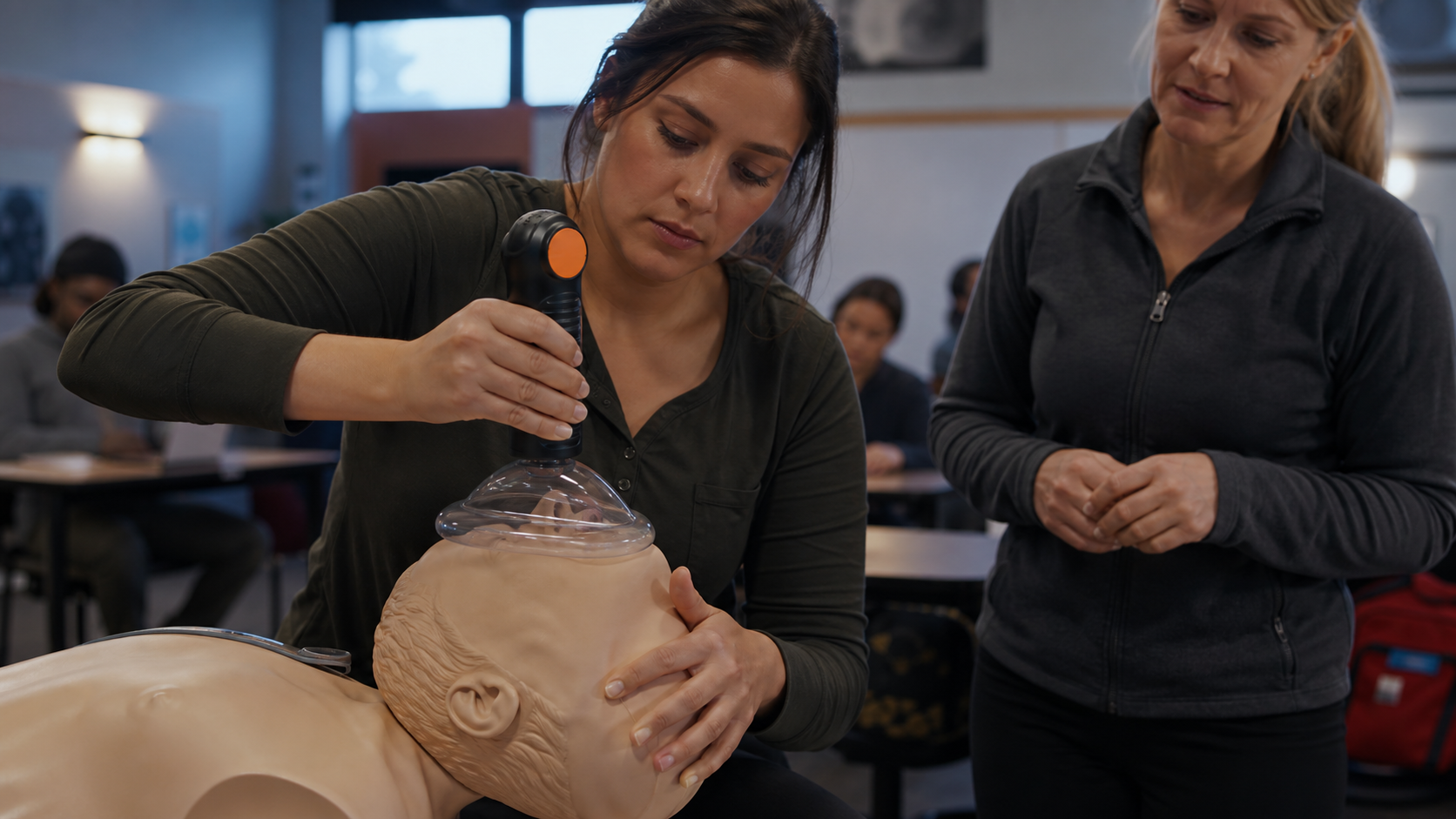 Cinematic 3D caregiver rehearsal using the real Fitiger EasyPumpVac on an adult training manikin