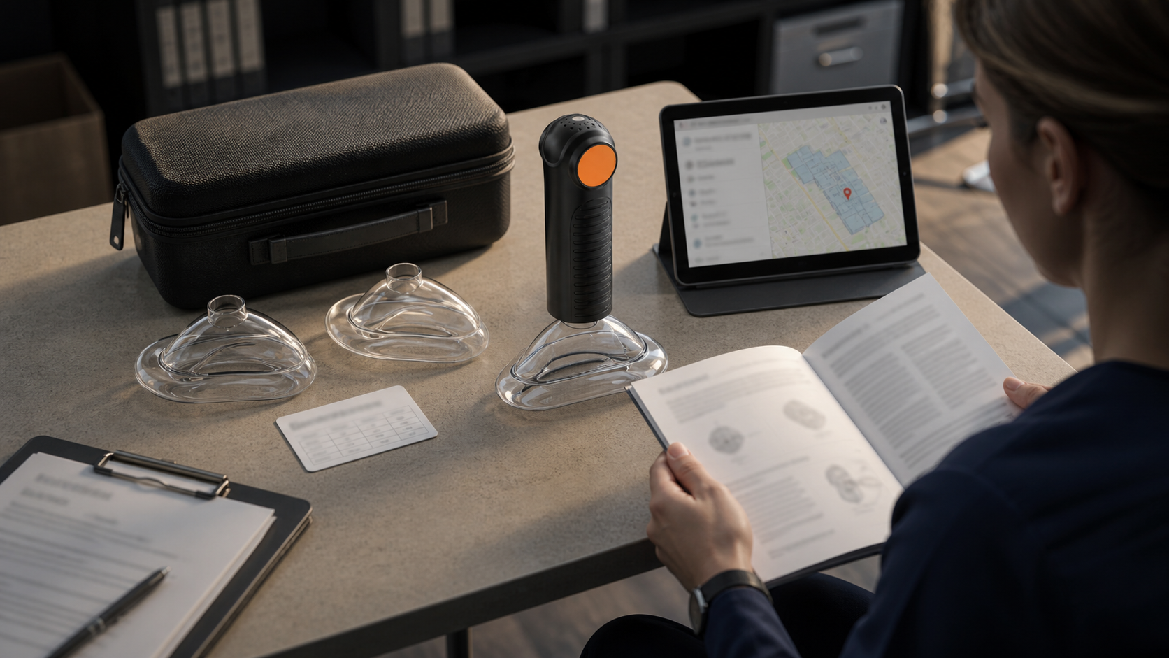 Cinematic 3D device selection scene reviewing instructions mask compatibility storage and access for the real Fitiger EasyPumpVac