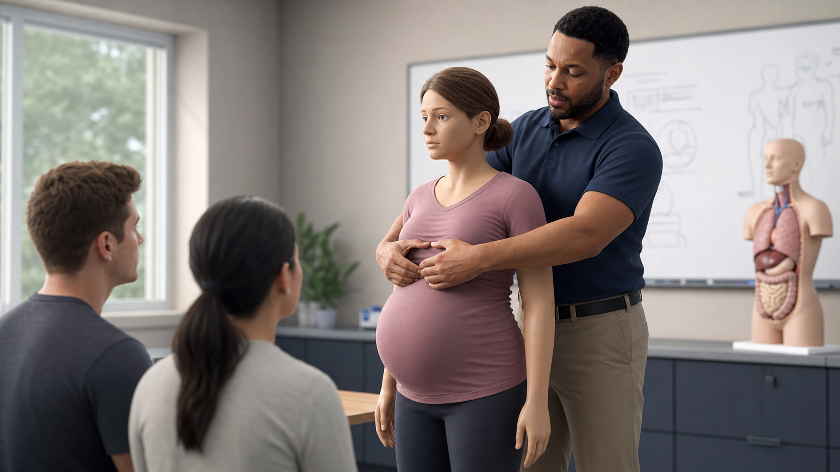 Cinematic 3D chest-thrust modification training when abdominal thrusts are not appropriate