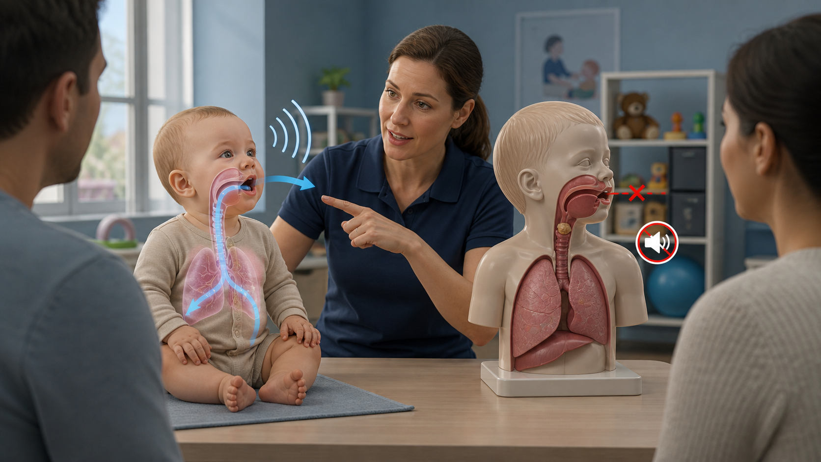 Cinematic 3D medical comparison of gagging airflow cues and complete airway obstruction warning signs