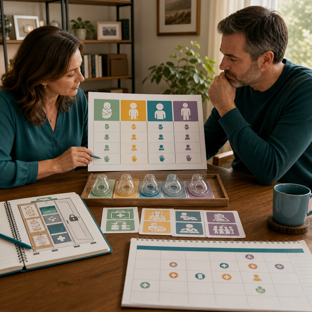 Caregiver maps age bands mask fit training and storage boundaries in a calm household readiness review