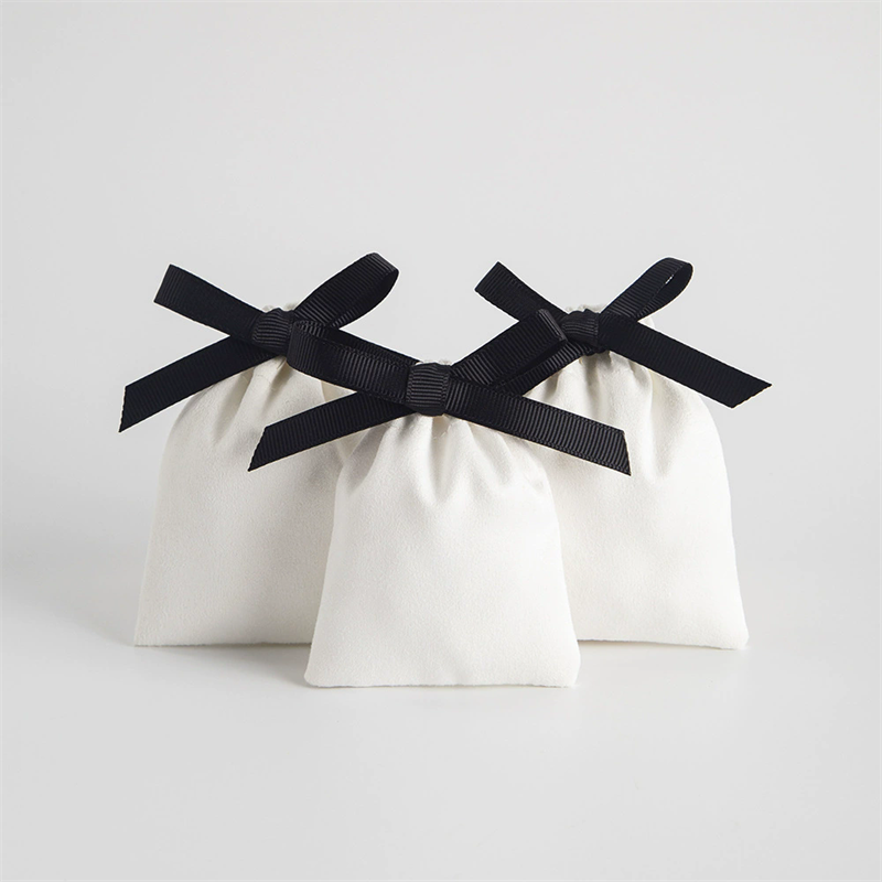 Cotton drawstring jewelry gift bag with bows