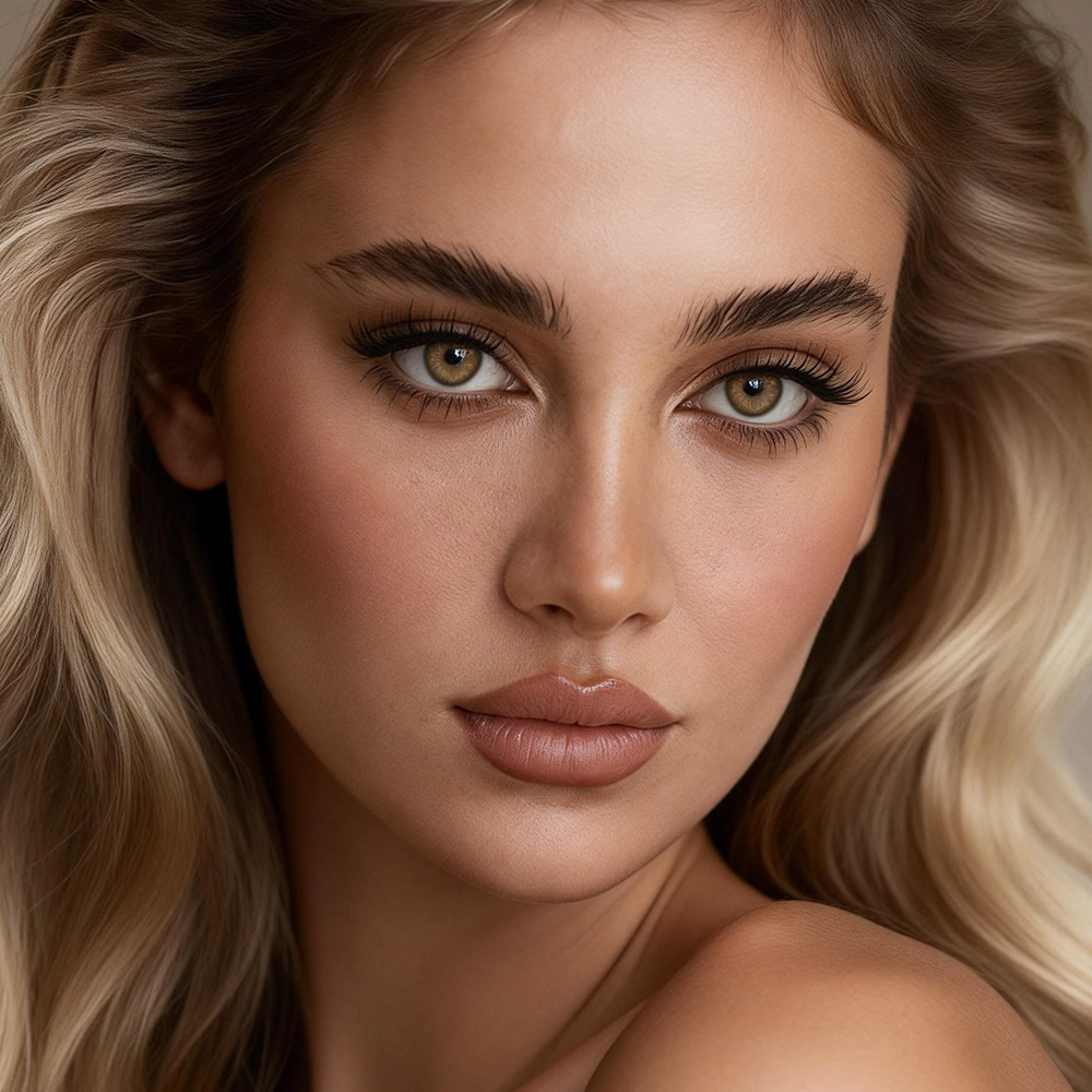 Autumn Haze Brown contact lenses styled on a model