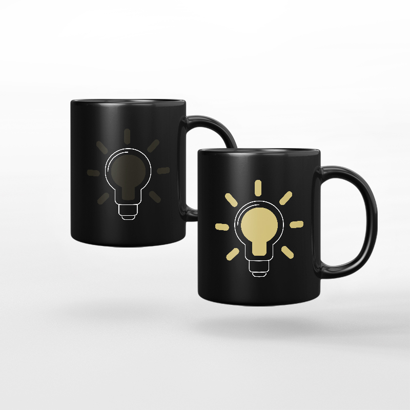 Sequential 3-stage heat reveal ceramic magic mug showing custom artwork transition