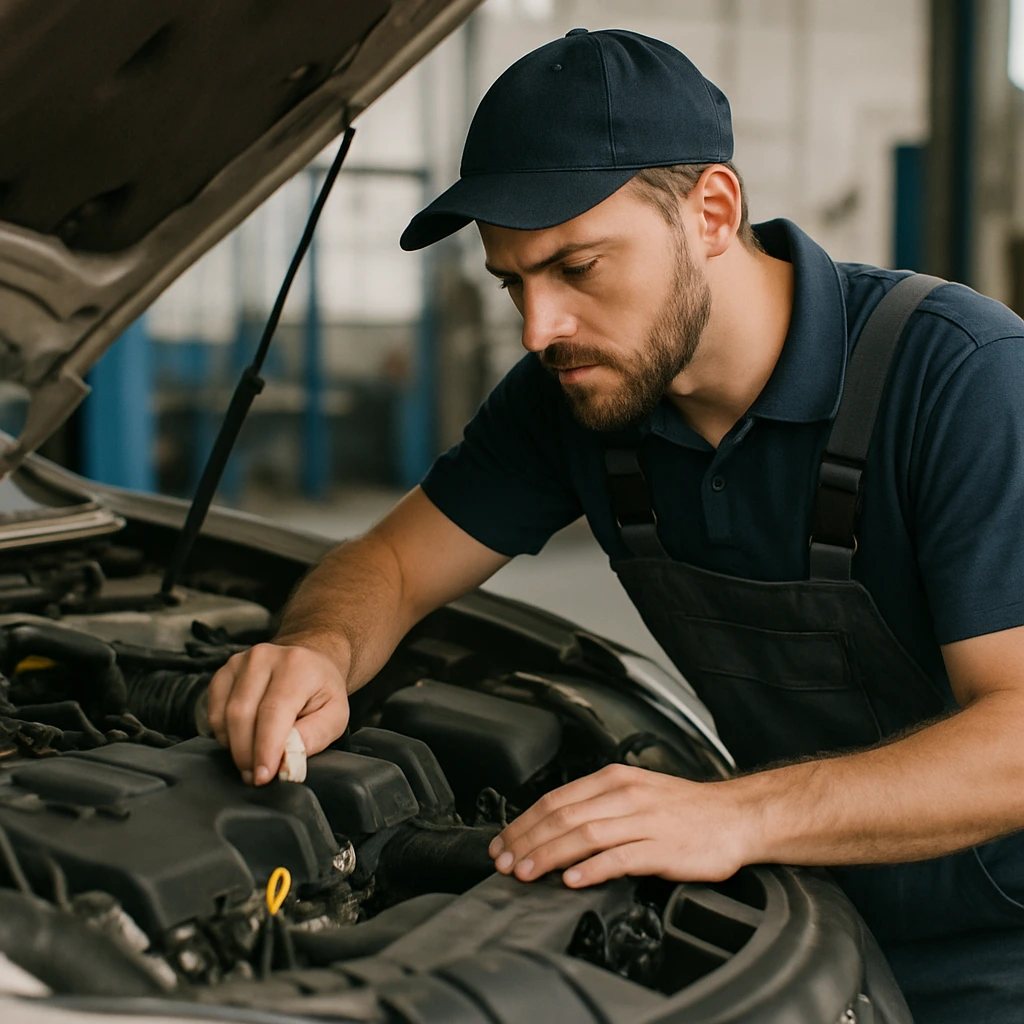 Mechanic inspecting a car engine