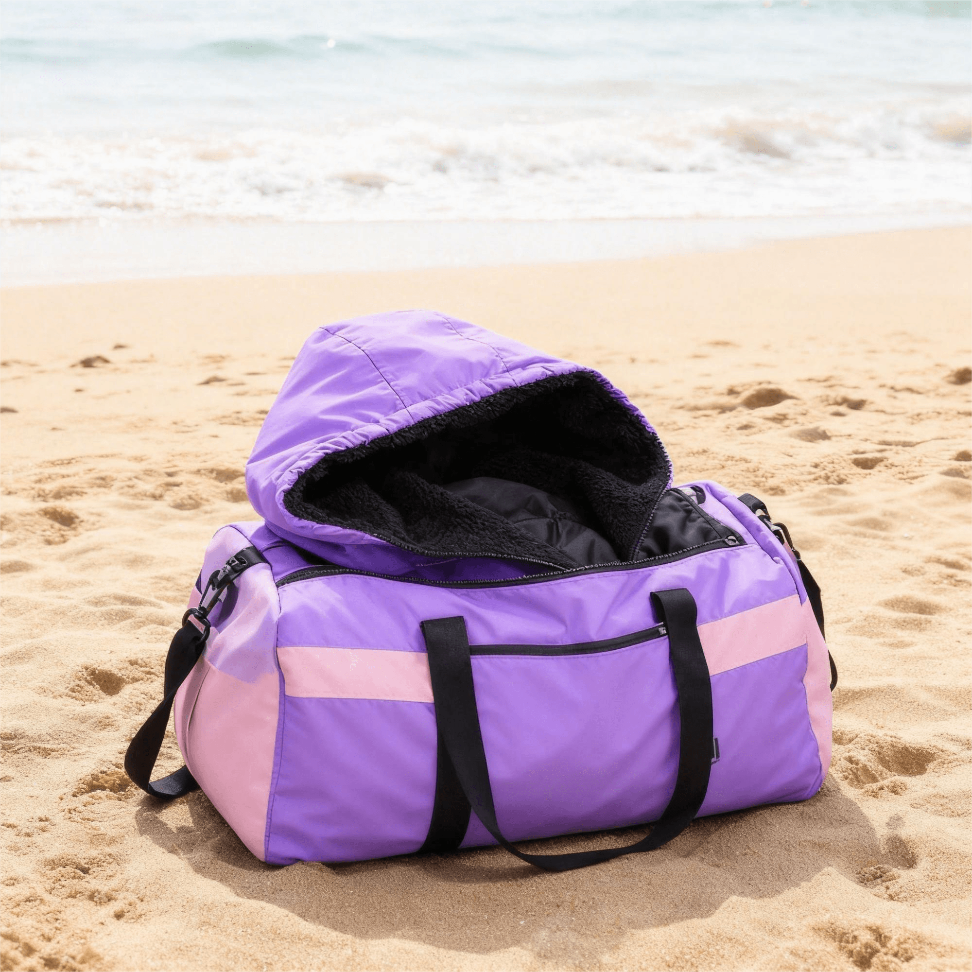 Packable changing robe folded into carry bag