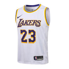 NBA Lakers Round Neck White Yellow Edge No. 23 (Hot Pressed)