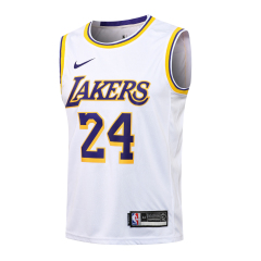 NBA Lakers Round Neck White Yellow Edge No. 24 (Hot Pressed)