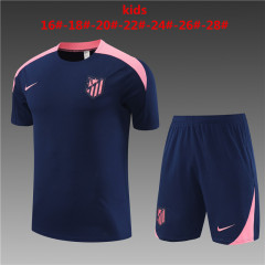 24-25 Short sleeved Atletico Madrid Blue Kids+Adult Set