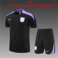 24-25 Short sleeved England Black Kids+Adult Training Set