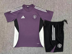 25-26 short sleeved Manchester United purple training suit kids+adult set