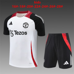 25-26 Short sleeved Manchester United white training suit kids+adult set