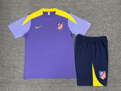 25-26 Short sleeved Atletico Madrid purple training suit kids+adult set