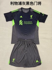 25-26 Liverpool Grey Black Goalkeeper Kids+Adult Set