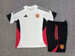 25-26 Short sleeved Manchester United White Kids+Adult Set