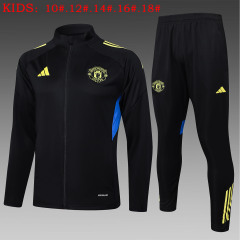 E2551 # 2526 Long Pull Manchester United Black (Green Label) Kids+Adult Training Uniform