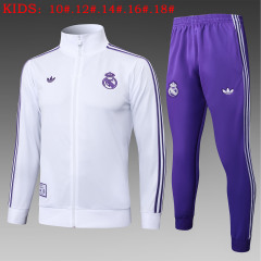 E2558 # 25-26 Long Pull Real Madrid White Retro Edition (White Collar) Children's Clothing+Adults