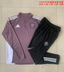 E2589 # 25-26 Half Pull Manchester United Grey Purple Children's Clothing+Adults