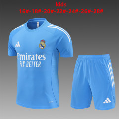 25-26 Short sleeved Real Madrid Light Blue Kids+Adult Set