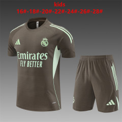 25-26 Short sleeved Real Madrid khaki kids+adult set