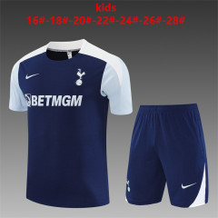 25-26 Short sleeved Tottenham Hotspur Blue Kids+Adult Training Clothes