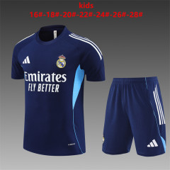 25-26 Short sleeved Real Madrid navy blue kids+Adult training uniform