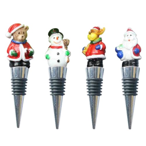 4 Pieces Snowman Bear Dear Claus Wine Stopper Cork