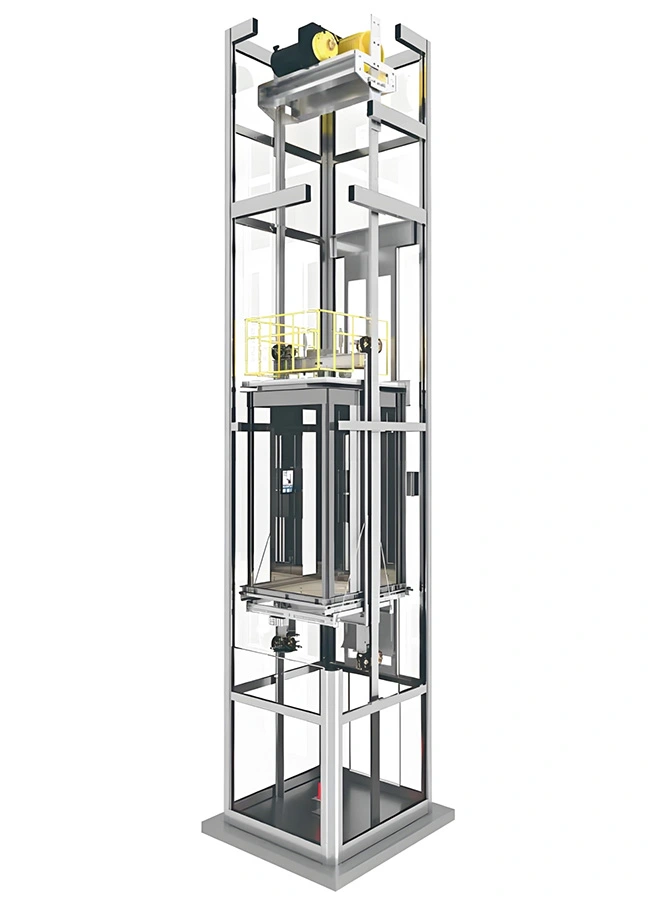 Traction home elevator structure and shaft arrangement for residential projects