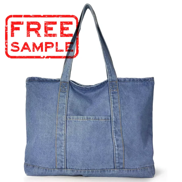 Extra large denim canvas tote bag with custom print logo option