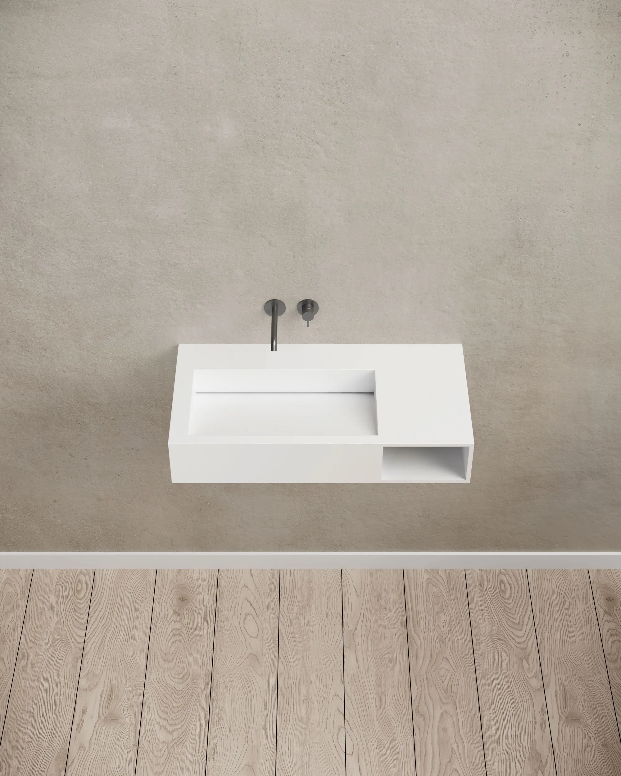 800mm wall-mounted solid surface basin with integrated shelf