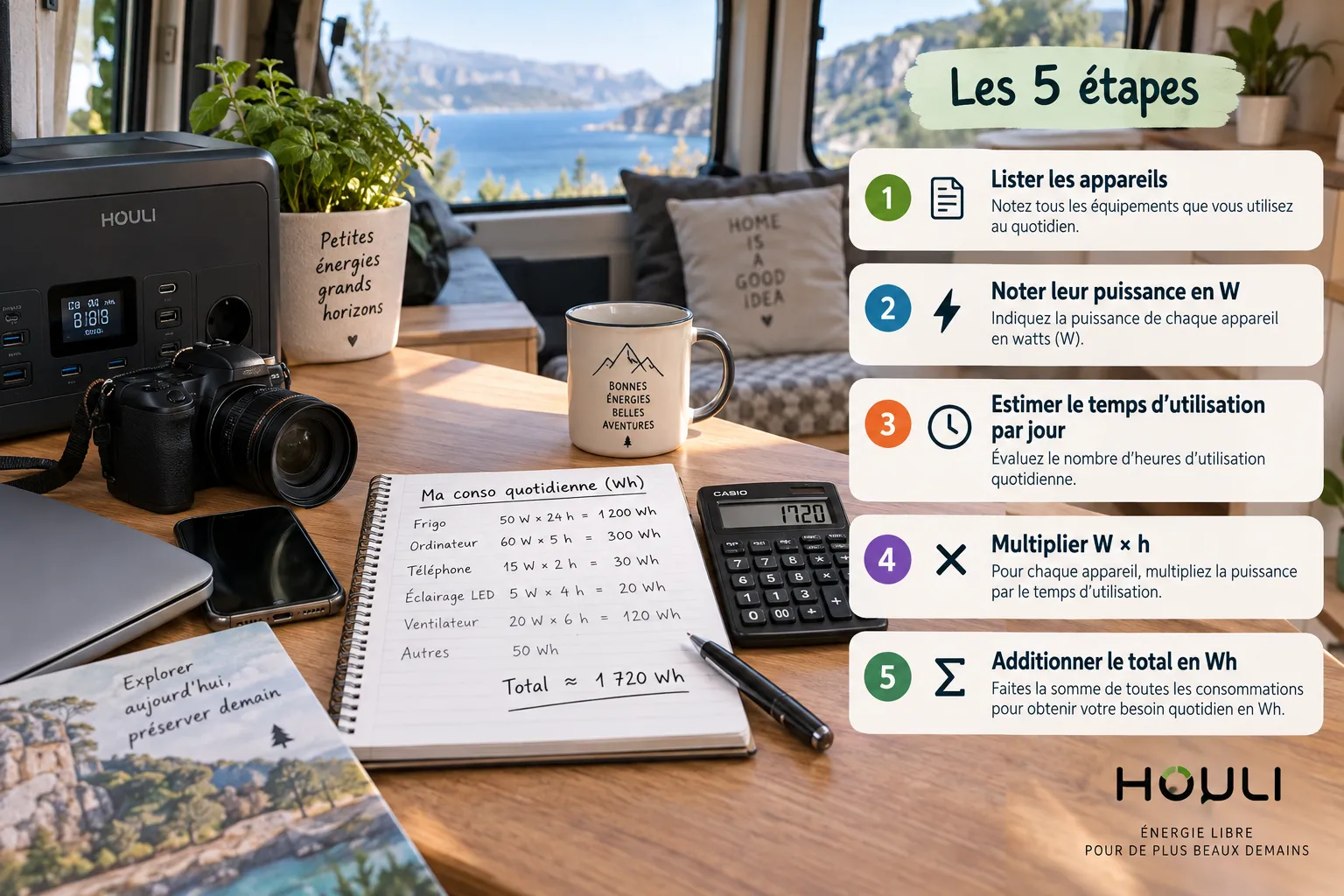 Étapes pour calculer la consommation quotidienne en Wh avant de dimensionner une batterie