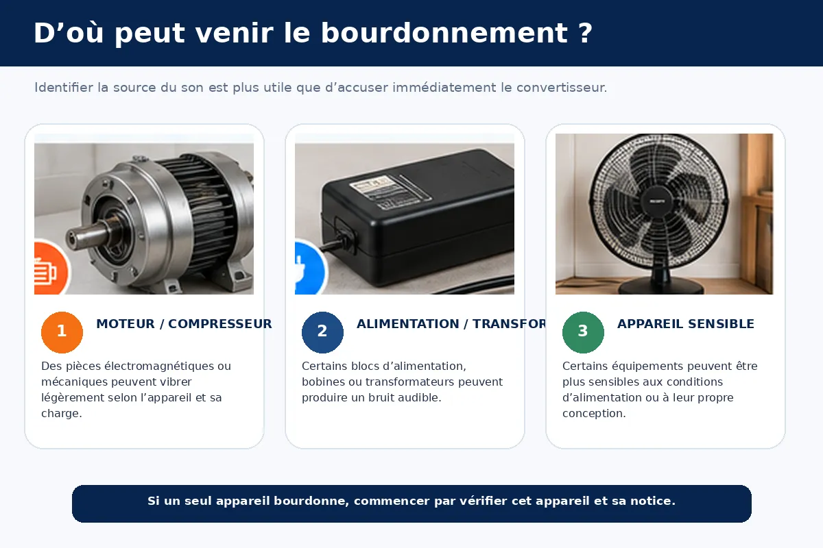 Origines possibles d’un bourdonnement d’appareil sur un convertisseur