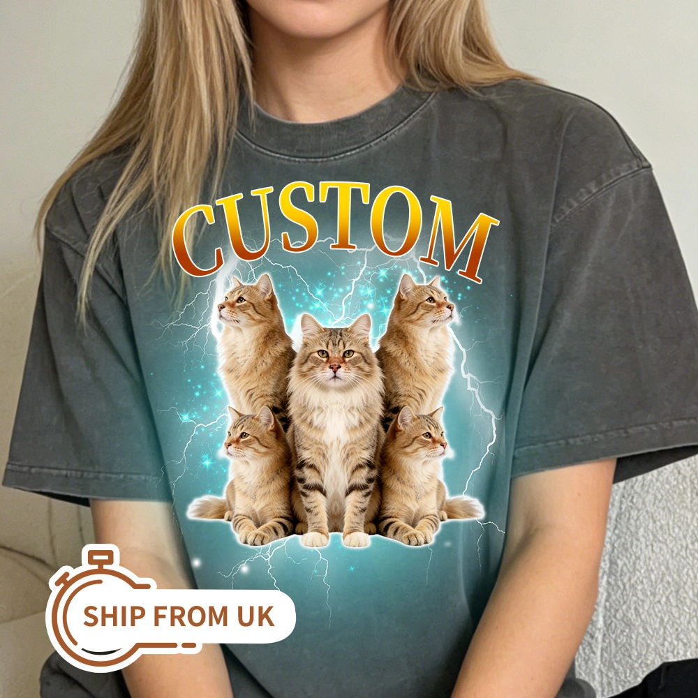 Custom Comfort Colors vintage bootleg pet portrait shirt with photo and name
